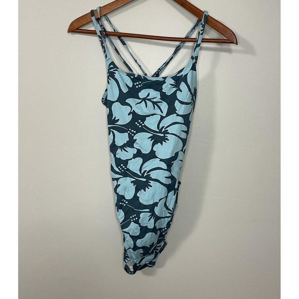 Title Nine NWT Women Size L Blue Teal Tropical Print One-Piece Swimsuit